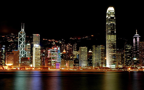 Pejzaż miejski Hongkong, pejzaż miejski, Hongkong, Chiny, noc, Tapety HD HD wallpaper
