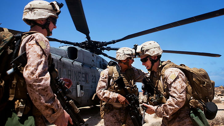 afganistán, cuerpo, pistolas, helicópteros, bajo, infantería de marina, mh 53, pavimentar, soldados, soldados, guerra, Fondo de pantalla HD