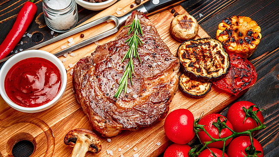 steak, meat, food, rib eye steak, roasting, dish, animal source foods, grillades, garnish, barbecue, HD wallpaper HD wallpaper