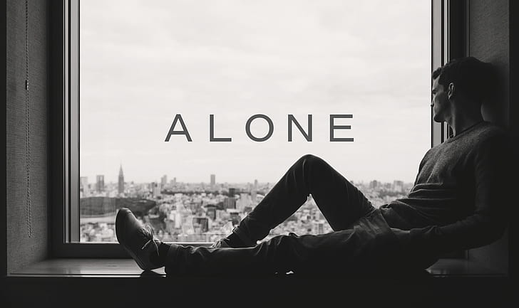 alone, grey, men, window, monochrome, HD wallpaper