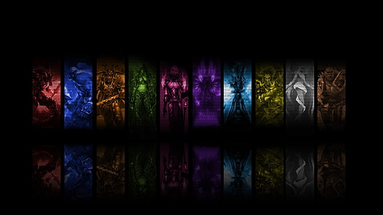герои от игри дигитален тапет, видео игри, черен, World of Warcraft, колаж, отражение, цифрово изкуство, цветно, HD тапет HD wallpaper