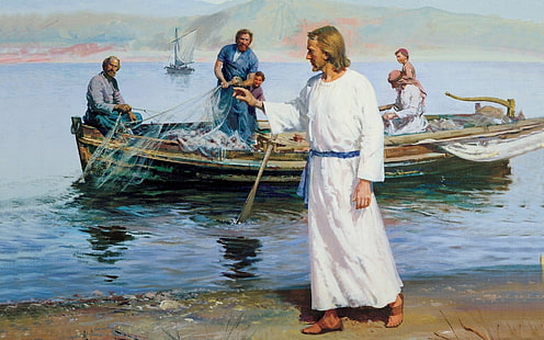 Religious, Jesus, Boat, Painting, People, Religion, Sea, Water, HD wallpaper HD wallpaper