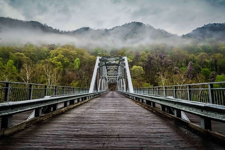 appalachia, architecture, bridge, clouds, famous, fayette station, foggy, historic, horizon, landmark, landscape, mountains, national river, new river gorge, panorama, perspective, scenic, west virginia, HD wallpaper