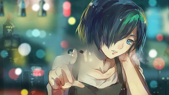ilustração de personagem de anime de cabelos verdes, mulher de avental preto anime, garotas de anime, Tokyo Ghoul, Tokyo Ghoul: re, Kirishima Touka, anime, morena, cabelos curtos, olhos azuis, HD papel de parede HD wallpaper