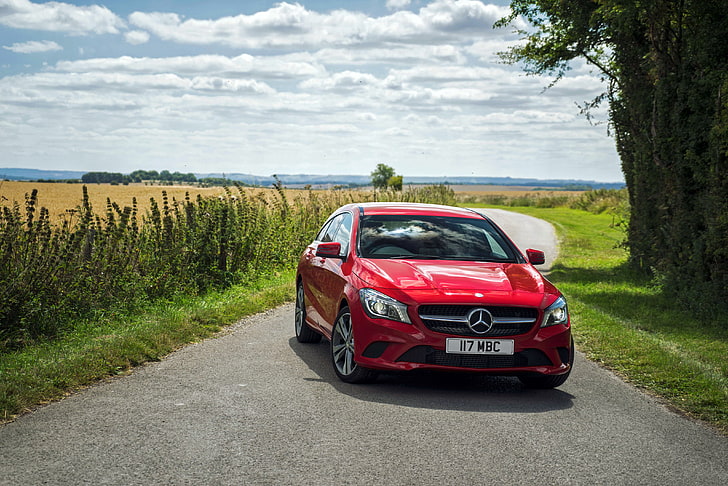 red Mercedes-Benz sedan, mercedes-benz, cla-class, x117, red, HD wallpaper