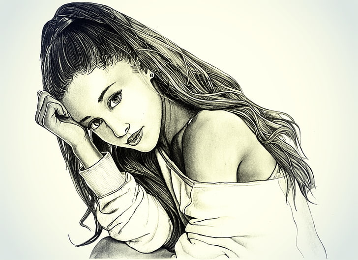 Ariana Grande sketsa, gambar, potret, pensil, Ariana Grande, Wallpaper HD
