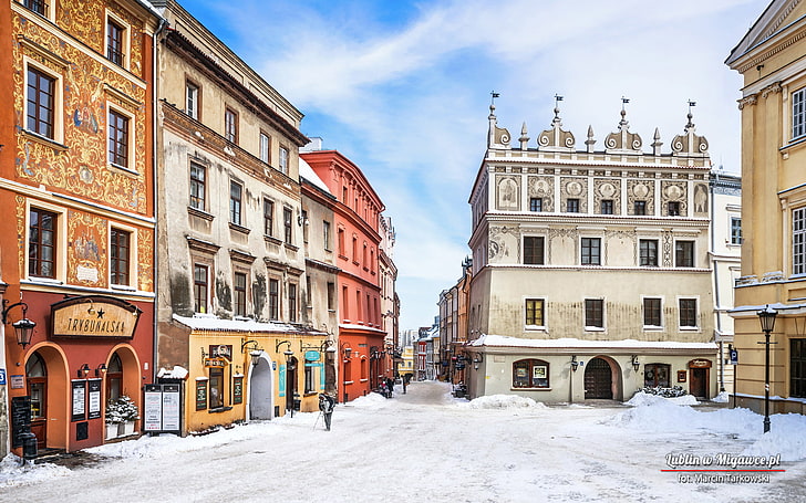 Lublin, Polandia, Polandia, Cityscape, Pariwisata, turis, Eropa, salju, musim dingin, Wallpaper HD