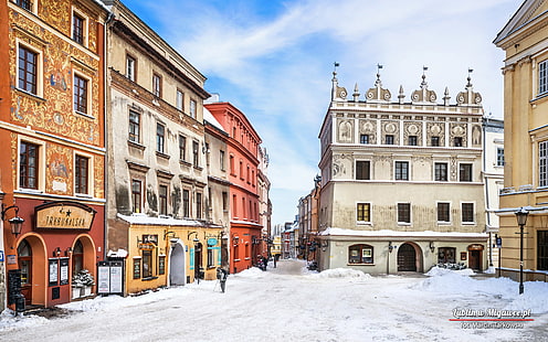 Lublin, Polska, Polska, pejzaż miejski, Turystyka, turystyka, Europa, śnieg, zima, Tapety HD HD wallpaper
