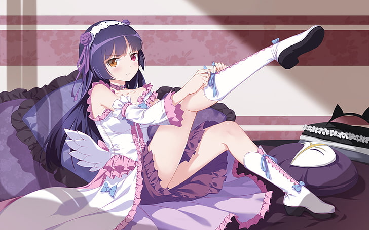 oreimo, gokou ruri, loli, dress, sitting, pillows, Anime, HD wallpaper