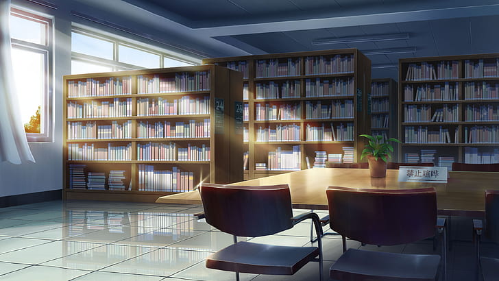 Anime, original, bok, stol, bibliotek, HD tapet