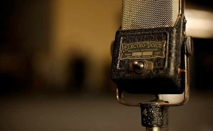 hitam dan abu-abu Mikrofon Suara Electro, minimalis, lama, vintage, teknologi, speaker, mikrofon, Wallpaper HD