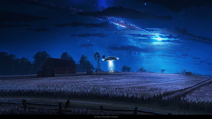 UFO, landskap, natt, ArtStation, science fiction, HD tapet