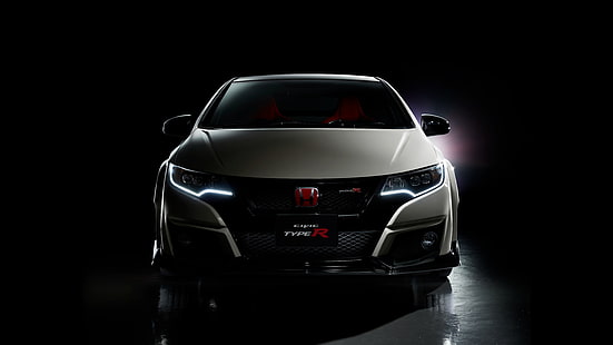 Honda Civic Type R blanche, visage, Honda, fond noir, Civic, civici, Type R, Fond d'écran HD HD wallpaper