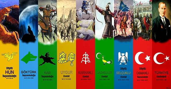 Türkische Illustration, Bozkurt, Turan, Türkisch, Türkei, Mustafa Kemal Atatürk, Geschichte, Flagge, HD-Hintergrundbild HD wallpaper