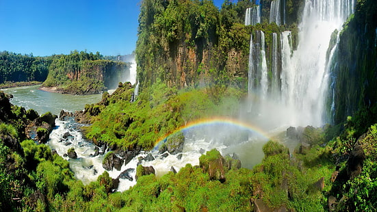nature, landscape, waterfall, rainbows, HD wallpaper HD wallpaper