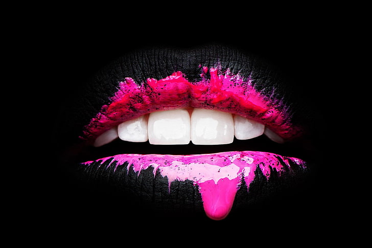 lips, pink, artwork, HD wallpaper