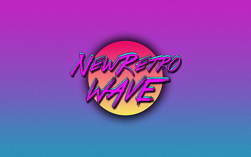 Логотип New Retro Wave, New Retro Wave, винтаж, synthwave, неон, 1980-е, ретро-игры, цифровое искусство, простой фон, типография, HD обои HD wallpaper