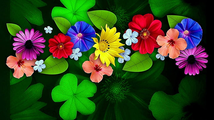 flor, flora, planta, folha, pétala, flores silvestres, colorido, cores, arte, projeto, primavera, HD papel de parede