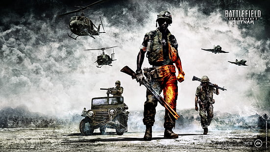 Battlefield Vietnam poster, battlefield, bad company 2, vietnam, soldiers, equipment, HD wallpaper HD wallpaper