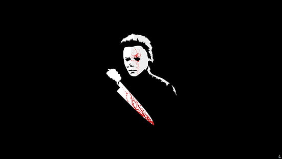 Michael Myers, Halloween, horror, fan art, arte digitale, Adobe Illustrator, Photoshop, minimalismo, coltello, sangue, Sfondo HD HD wallpaper