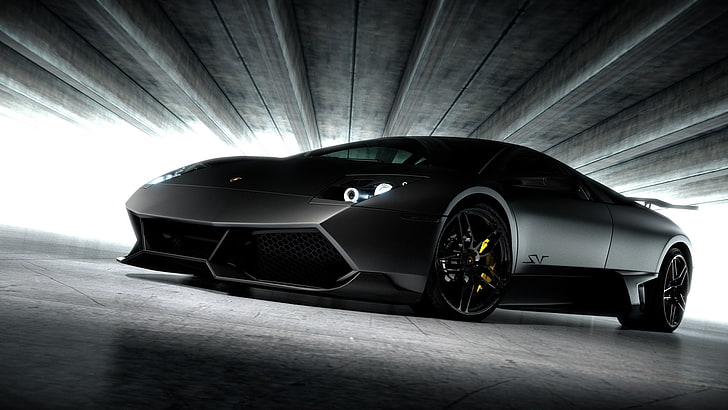mattschwarz Lamborghini Murcielago, stil, dunkel, auffassung, lamborghini, murcielago, HD-Hintergrundbild