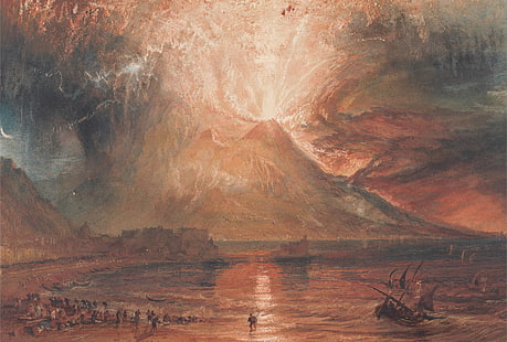 море, пейзаж, картина, вулканът, Уилям Търнър, Изригването на планината Везувий, HD тапет HD wallpaper