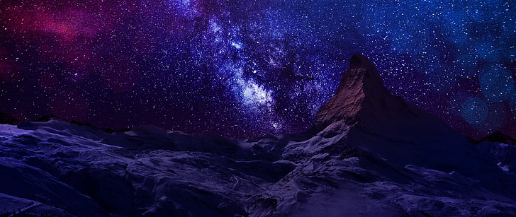 ilustrasi galaksi, pegunungan, Matterhorn, Bima Sakti, Wallpaper HD