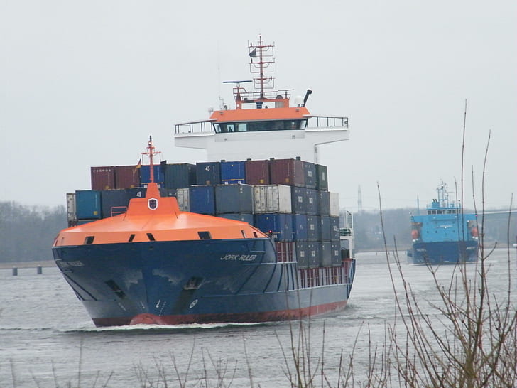 Container ship_2, acqua, nave portacontainer, fiume, nave, container, Sfondo HD
