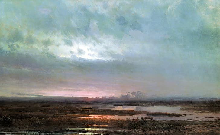 Sundown over a Marsh, Aleksey Savrasov, painting, classic art, HD wallpaper