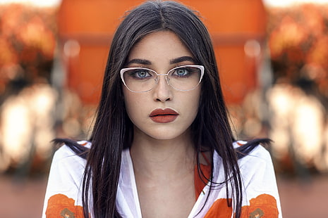 kvinnor, ansikte, porträtt, kvinnor med glasögon, skärpedjup, blå ögon, Alessandro Di Cicco, HD tapet HD wallpaper