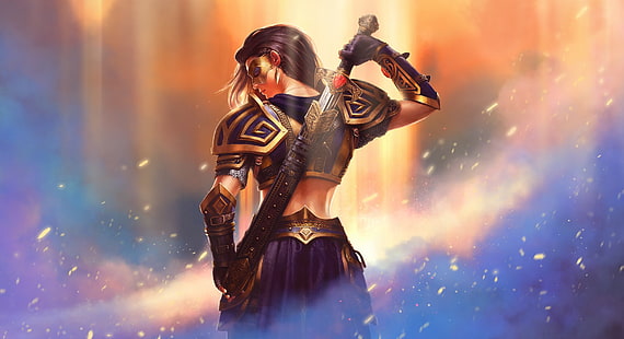 arte de fantasía, guerrero, mujer, espada, Fondo de pantalla HD HD wallpaper