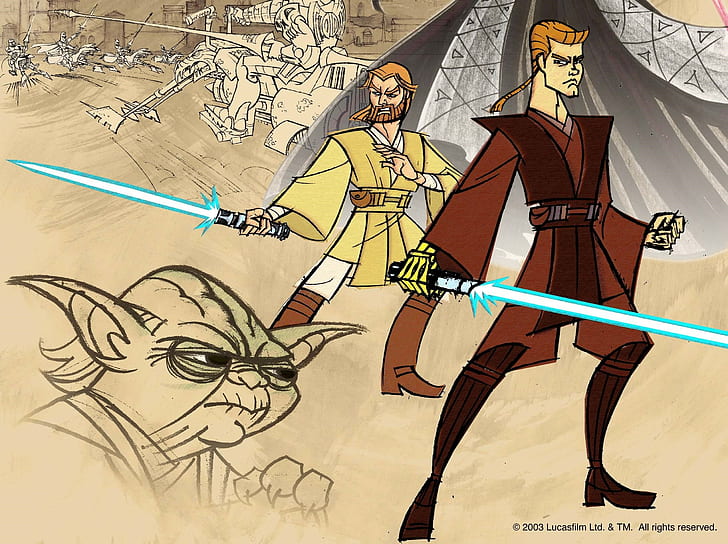 Guerra nas Estrelas, Guerra nas Estrelas: As Guerras Clônicas, Anakin Skywalker, Obi-Wan Kenobi, Yoda, HD papel de parede