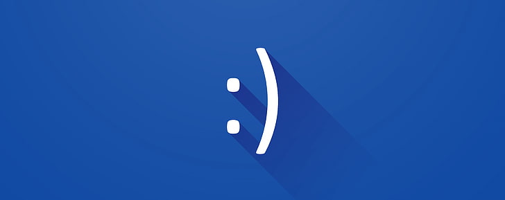 Smily Face, smile emoticon illustration, Computers, Others, simple cool awesome colors color colorful 5k 4k hd android, white, blue, funny, long shadow, smily, smile, face, tekst, HD wallpaper