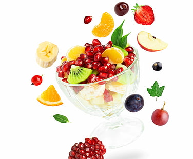 Frukt, frukt, äpple, banan, bär, körsbär, kiwi, granatäpple, jordgubbe, apelsin (frukt), HD tapet HD wallpaper