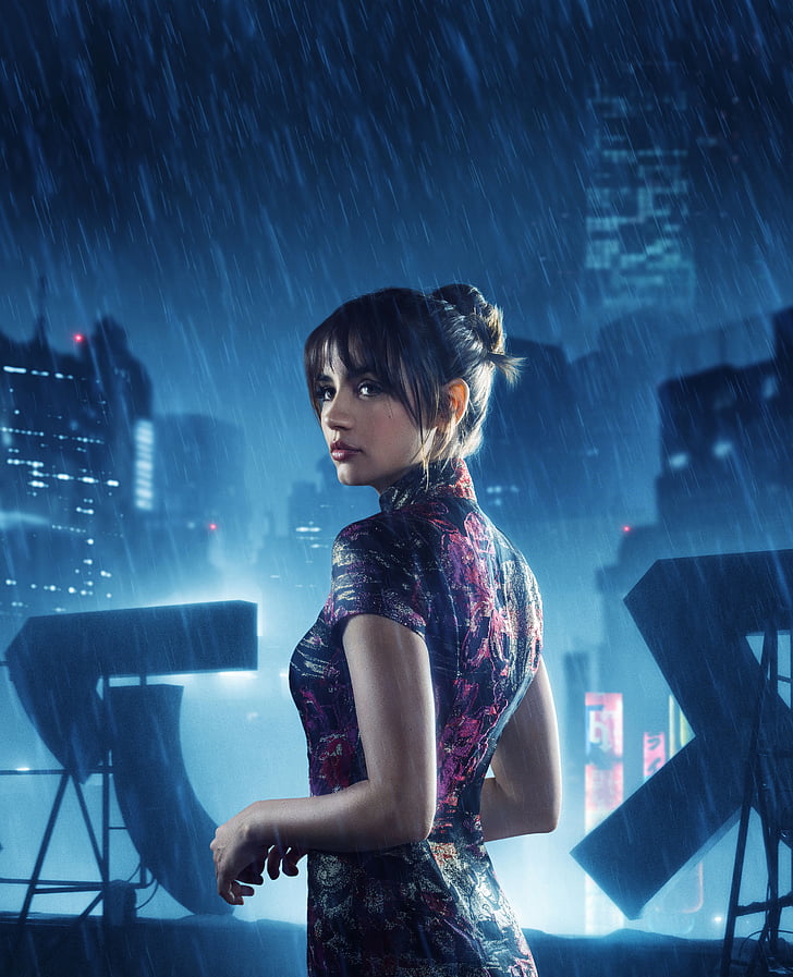 mujer con top de cuello de tortuga rojo y negro, Ana de Armas, Blade Runner 2049, Joi, 4K, Fondo de pantalla HD, fondo de pantalla de teléfono
