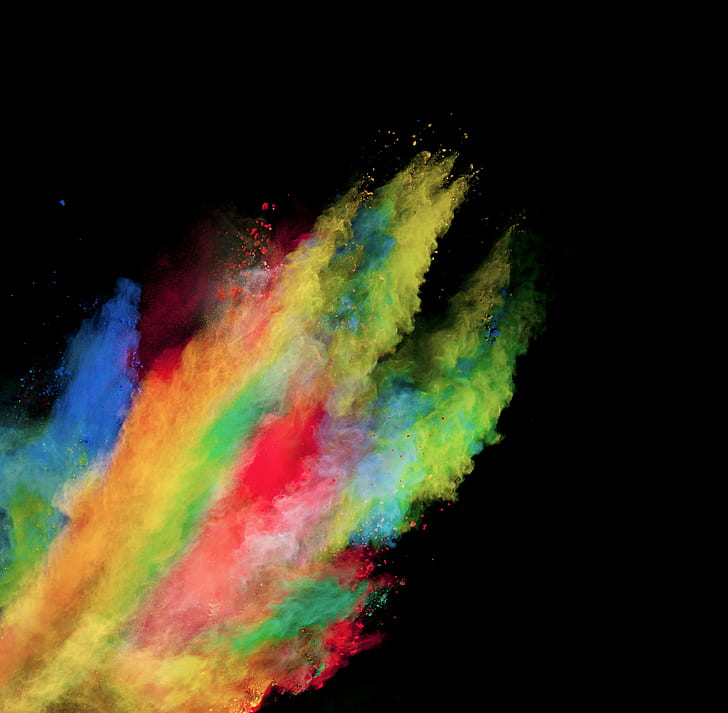 powder explosion, powder, colorful, red, yellow, HD wallpaper