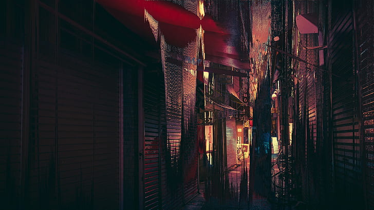 alleyway, Japan, abstract, vaporwave, HD wallpaper