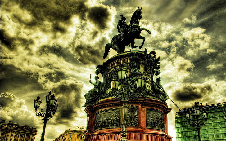 Медный всадник Санкт-Петербург, Санкт-Петербург, памятник, HDR, HD обои