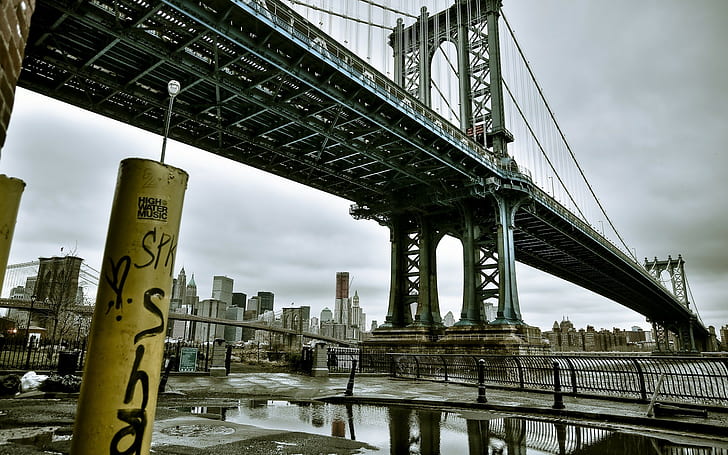 Манхэттенский мост, Мост, Манхэттен, Нью-Йорк, США, Архитектура, Город, Городской пейзаж, Вода, Манхэттенский мост, Мост, Манхэттен, Нью-Йорк, США, архитектура, город, городской пейзаж, вода, HD обои