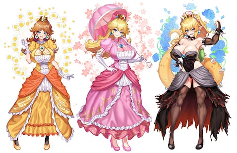 Nez-Box, Super Mario, момичета от видеоигри, Princess Peach, Bowsette, Princess Daisy, големи цици, HD тапет HD wallpaper