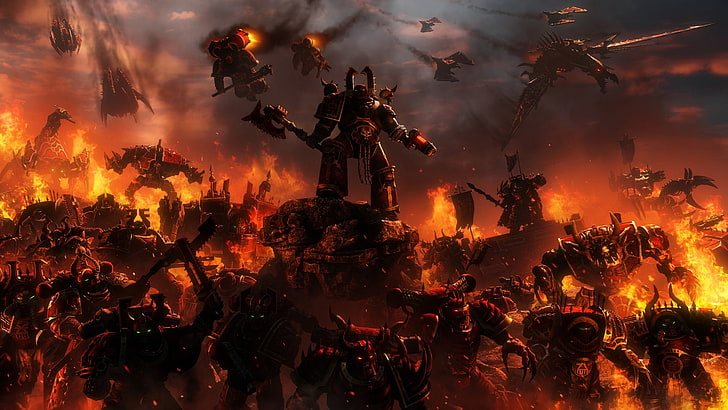 Warhammer, Warhammer 40K, armadura, fuego, marine espacial, guerrero, Fondo de pantalla HD
