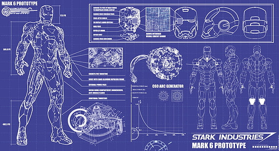 วอลล์เปเปอร์พิมพ์สีน้ำเงิน Star Industries Mark 6 ต้นแบบ Iron Man, วอลล์เปเปอร์ HD HD wallpaper