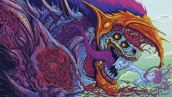 Hyperbête, image de dragon abstrait, bleu et violet, hyperbête, Fond d'écran HD