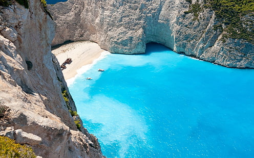 Закинф Пляж Греция-Природа HD обои, зеленое море, HD обои HD wallpaper
