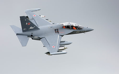 szary myśliwiec, jak-130, samoloty wojskowe, samoloty, rosyjskie siły powietrzne, Tapety HD HD wallpaper