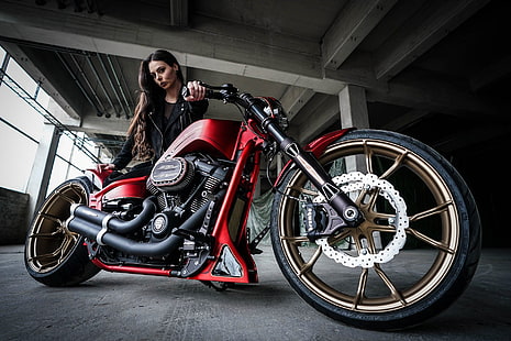 Motorcyklar, flickor och motorcyklar, Biker, anpassad motorcykel, Harley-Davidson, Thunderbike Customs, Woman, HD tapet HD wallpaper