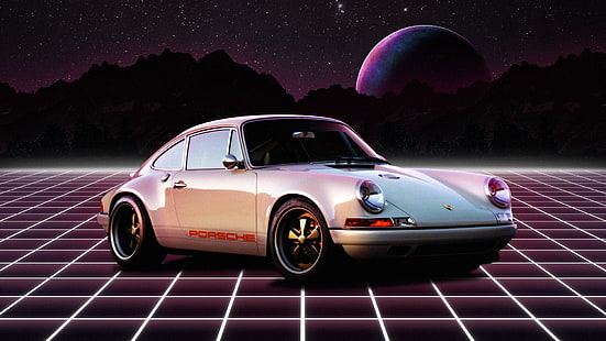 Porsche, Porsche 911 RSR, Estilo retrô, synthwave, década de 1980, carros alemães, carro, HD papel de parede HD wallpaper