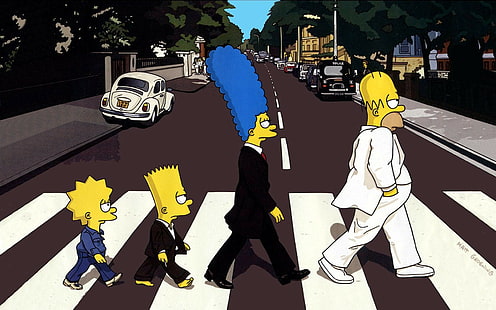 The Simpsons, Homer Simpson, tecknad film, Marge Simpson, Bart Simpson, Lisa Simpson, Abbey Road, HD tapet HD wallpaper