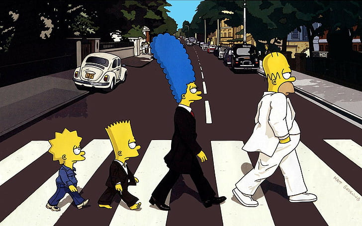 The Simpsons, Homer Simpson, Cartoons, Marge Simpson, Bart Simpson, Lisa Simpson, Abbey Road, the Simpsons, Homer Simpson, cartoons, Marge Simpson, Bart Simpson, Lisa Simpson, Abbey Road, 1680x1050, HD тапет