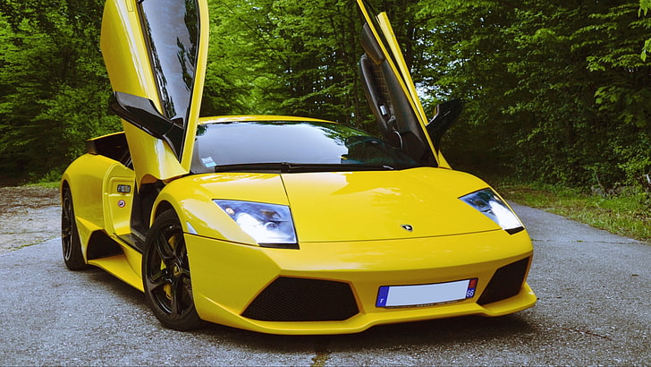 Lamborghini, жълти автомобили, спортен автомобил, Lamborghini Murcielago, Lamborghini Murcielago LP640-4, HD тапет